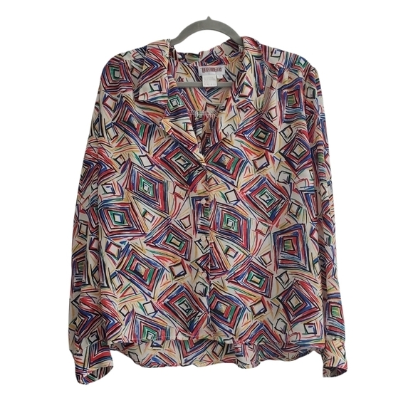 VTG Worthington Geometric Rainbow Long Sleeve Button Up Blouse Shirt - Picture 1 of 5